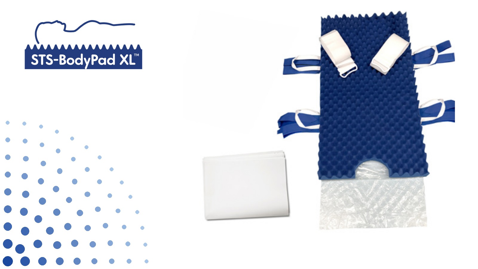 STS-BodyPad XL kit contents laid out: pad, lift sheet, and body strap