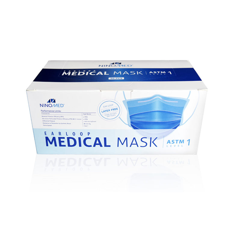 ASTM Level 1 Earloop Surgical Masks, Box of 50 NinoMed